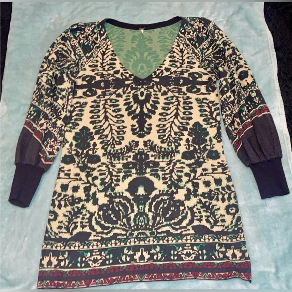 Free People Music & Lyrics Dress Boho Knit Balloon Sleeve Sweater Dress Medium